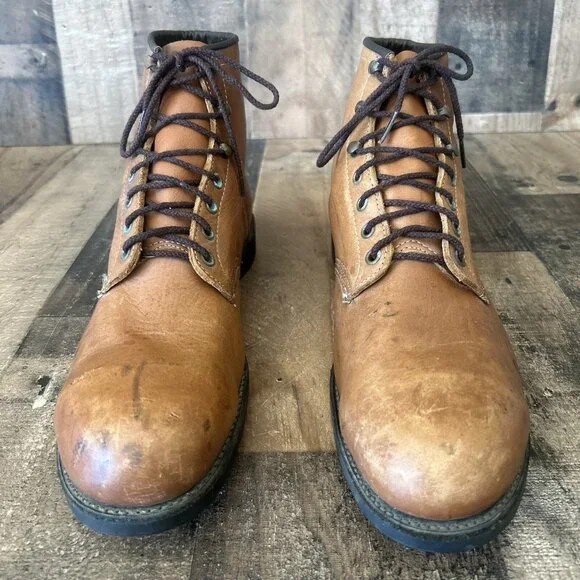 Chippewa Vintage Steel Toe Ankle Brown Work Boots Mens 12